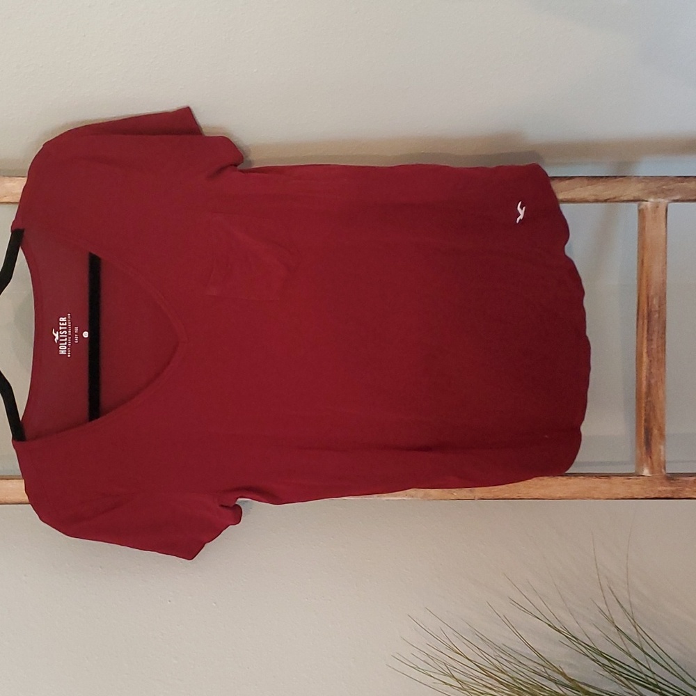 Hollister Easy Fit Marroon Short Sleeve Women's Top Blouse